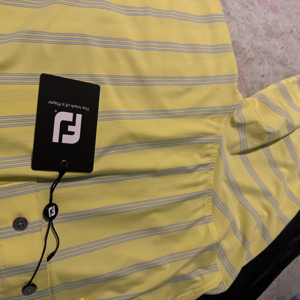 Footjoy men’s lemon with gray Striped Polo Shirt - Picture 2 of 4